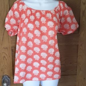 Anthropologie Odille Coral Flower Pattern Top